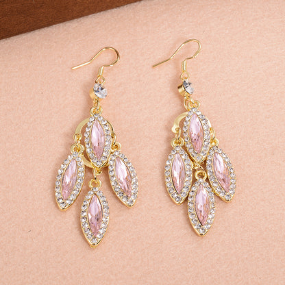 1 Pair Vintage Style Leaves Plating Inlay Alloy Crystal Rhinestones Drop Earrings