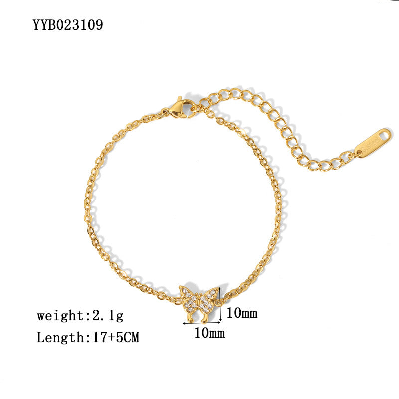 Modern Style Butterfly Stainless Steel Plating Inlay Rhinestones 18k Gold Plated Bracelets