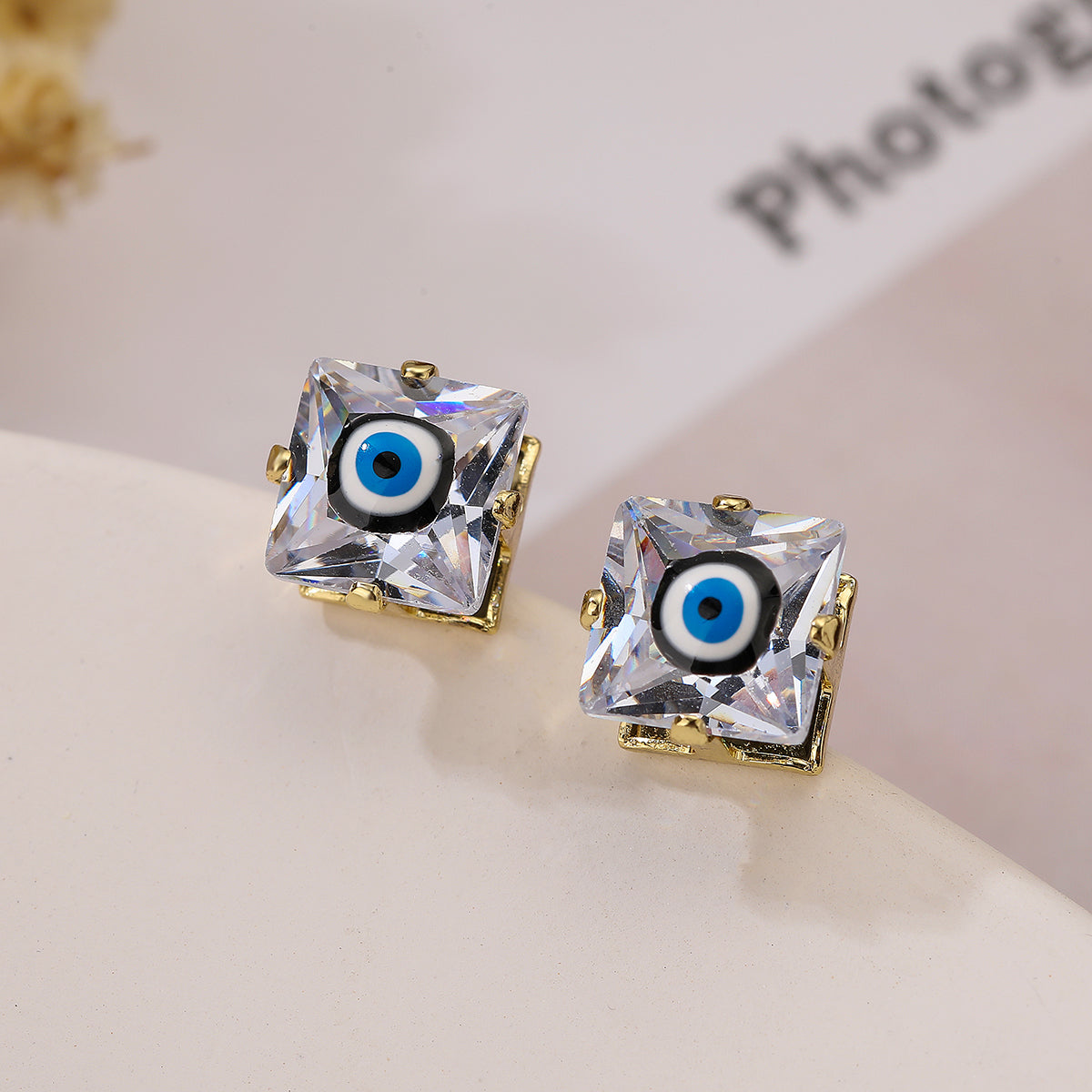 1 Pair Simple Style Commute Devil's Eye Enamel Plating Inlay Copper Zircon 18k Gold Plated Ear Studs