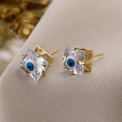 1 Pair Simple Style Commute Devil's Eye Enamel Plating Inlay Copper Zircon 18k Gold Plated Ear Studs