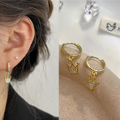 1 Pair Modern Style Korean Style Moon Heart Shape Butterfly Inlay Brass Zircon Drop Earrings