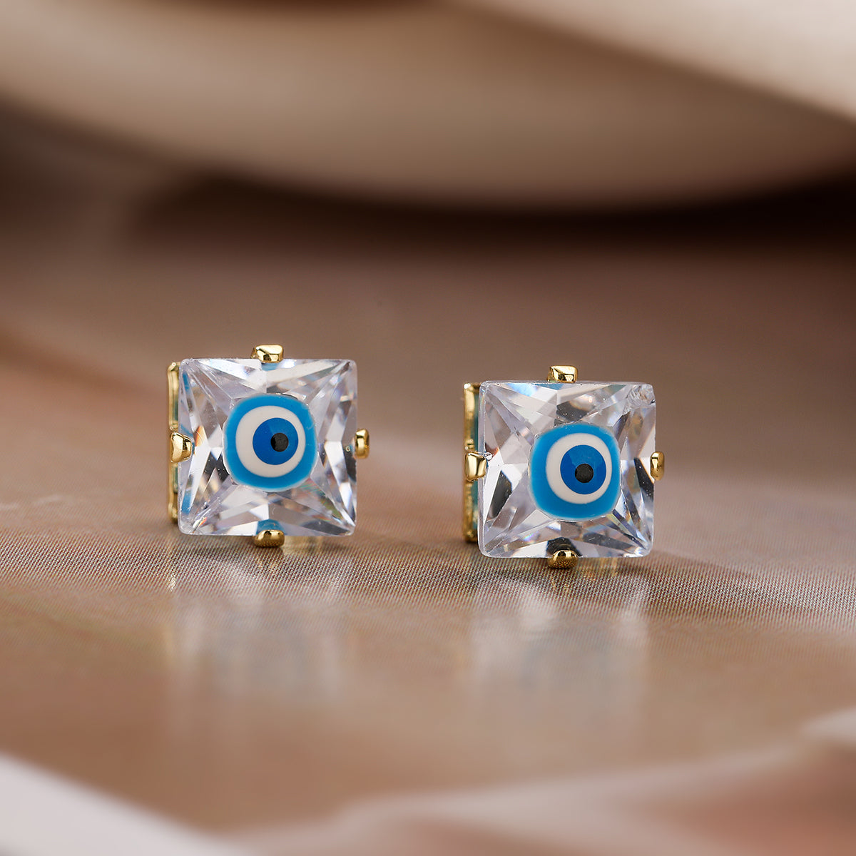 1 Pair Simple Style Commute Devil's Eye Enamel Plating Inlay Copper Zircon 18k Gold Plated Ear Studs