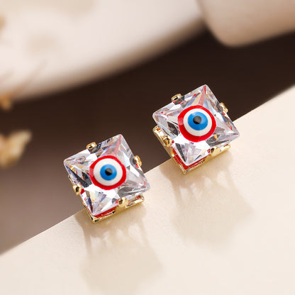 1 Pair Simple Style Commute Devil's Eye Enamel Plating Inlay Copper Zircon 18k Gold Plated Ear Studs