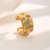 French Style Commute Flower Butterfly Copper Plating Inlay Zircon 18k Gold Plated Open Rings