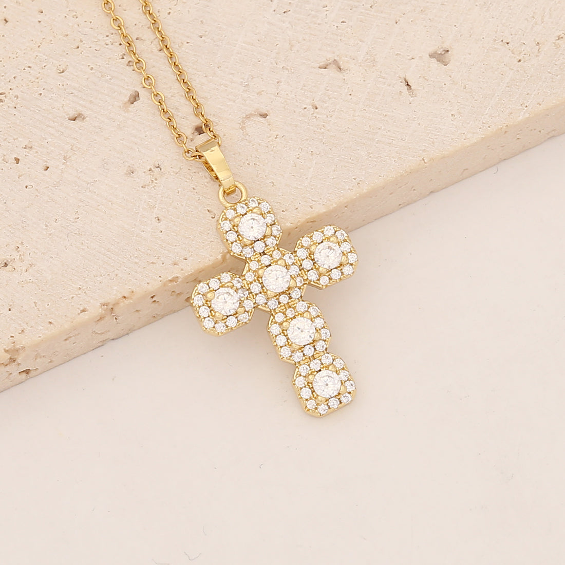 Commute Cross Copper Inlay Zircon Pendant Necklace