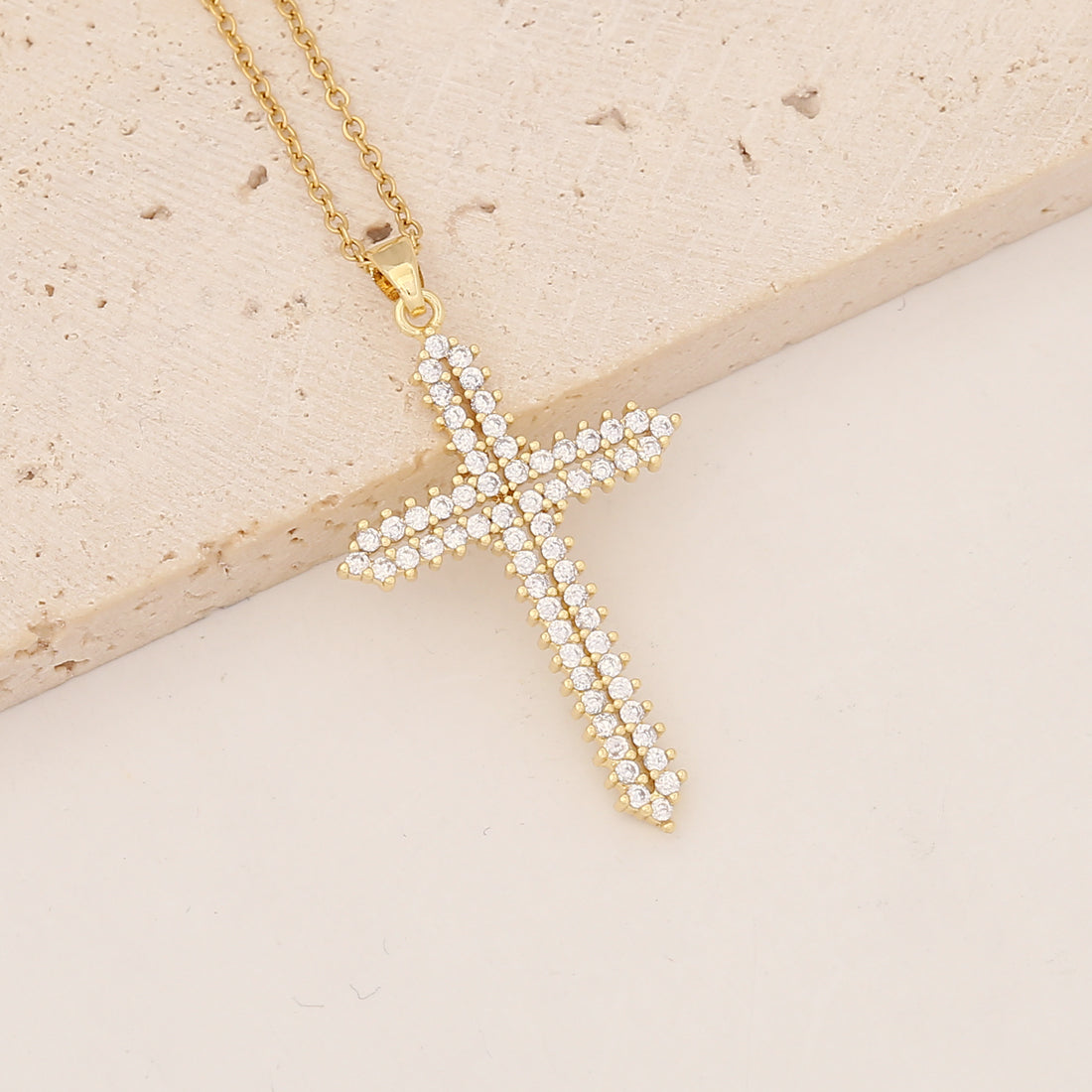 Commute Cross Copper Inlay Zircon Pendant Necklace