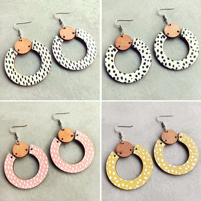 1 Pair Simple Style Streetwear Polka Dots Wood Drop Earrings