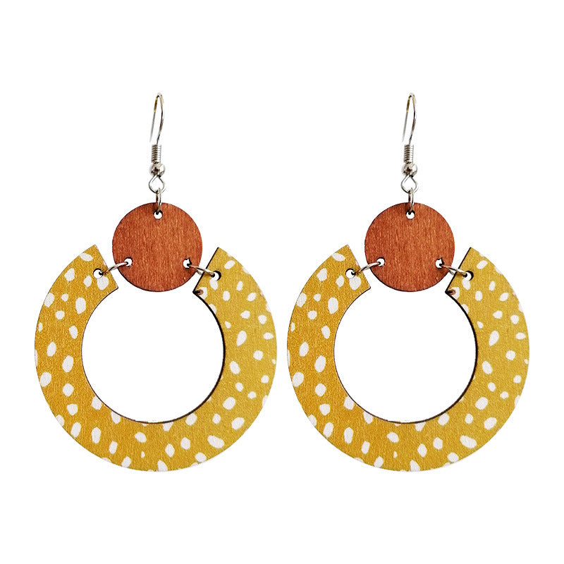 1 Pair Simple Style Streetwear Polka Dots Wood Drop Earrings