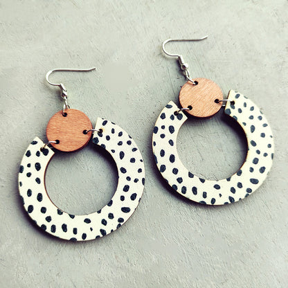 1 Pair Simple Style Streetwear Polka Dots Wood Drop Earrings