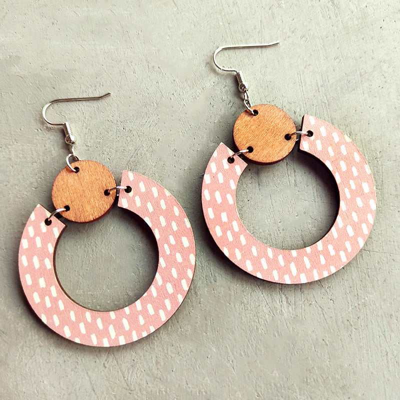 1 Pair Simple Style Streetwear Polka Dots Wood Drop Earrings