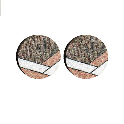 Wholesale Jewelry Simple Style Hexagon Round Wood Ear Studs