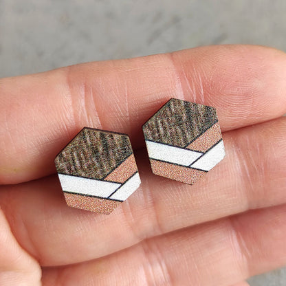 Wholesale Jewelry Simple Style Hexagon Round Wood Ear Studs