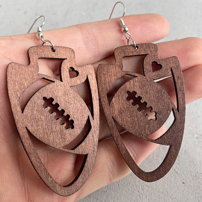 1 Pair Casual Sports Water Droplets Ball Hollow Out Wood Drop Earrings