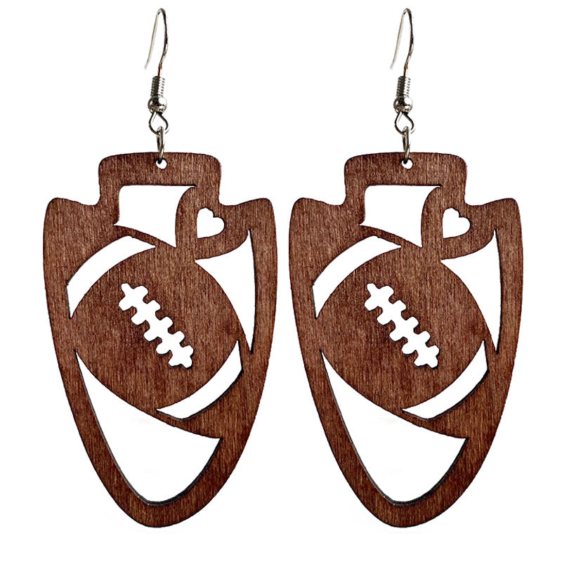 1 Pair Casual Sports Water Droplets Ball Hollow Out Wood Drop Earrings