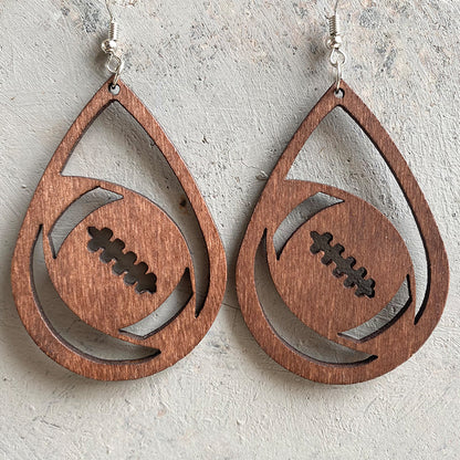 1 Pair Casual Sports Water Droplets Ball Hollow Out Wood Drop Earrings