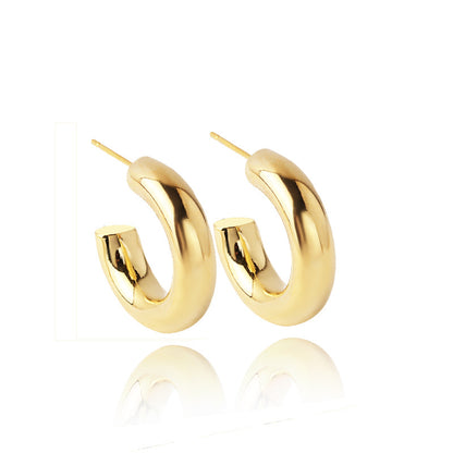 1 Pair Simple Style C Shape Solid Color Plating Copper 18k Gold Plated Ear Studs