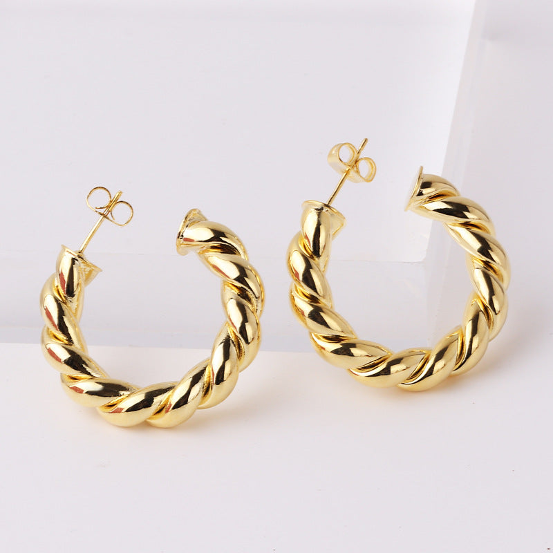 1 Pair Simple Style C Shape Twist Plating Copper 18k Gold Plated Ear Studs