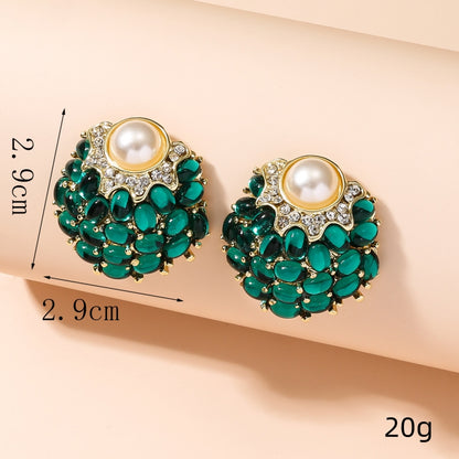 1 Pair Classic Style Solid Color Inlay Alloy Artificial Gemstones Ear Studs