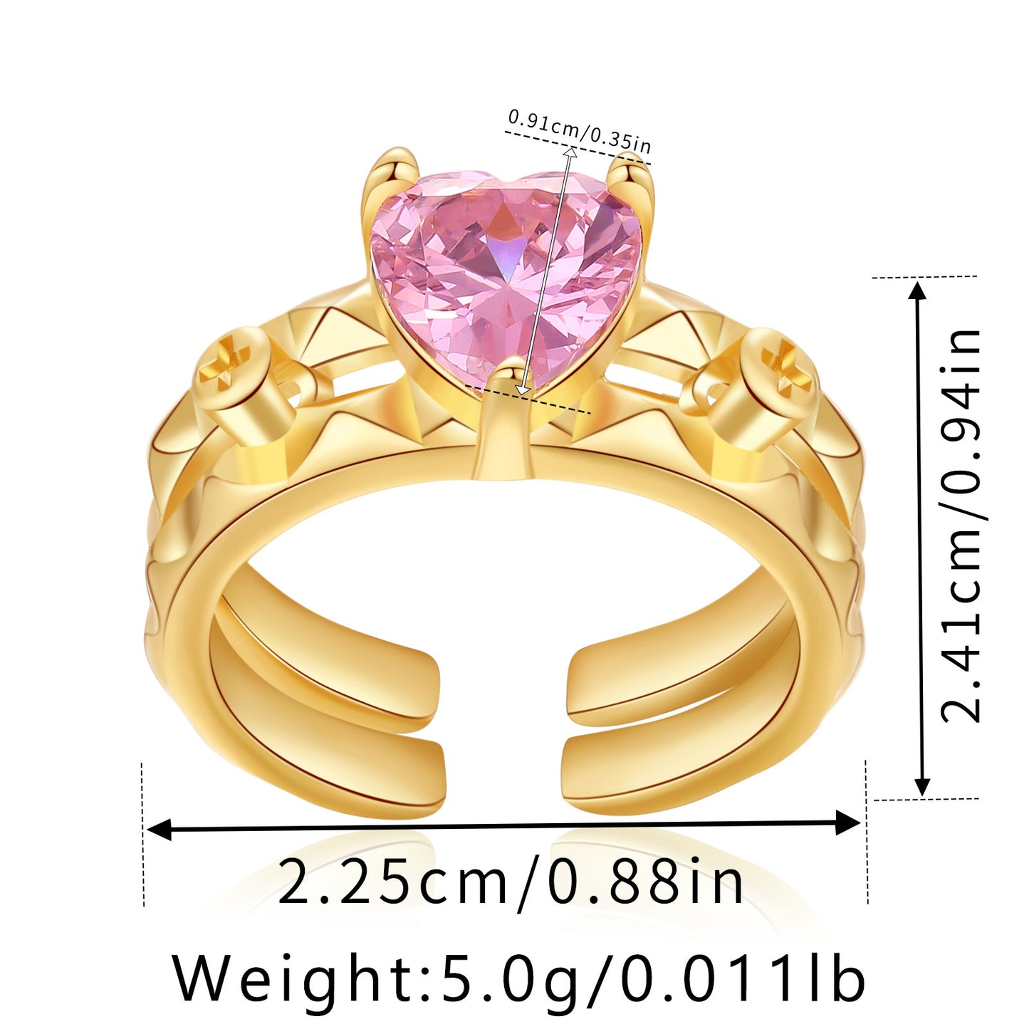 Streetwear Heart Shape Flower Copper Inlay Zircon Open Rings