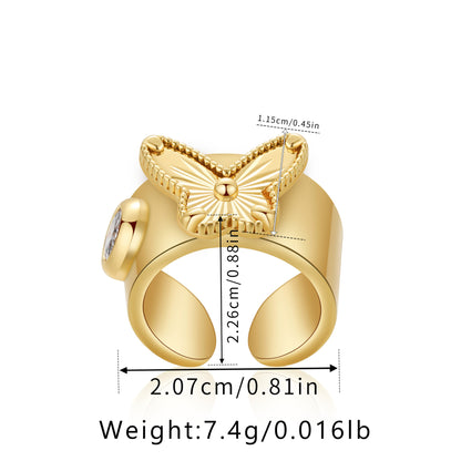 Streetwear Heart Shape Flower Copper Inlay Zircon Open Rings