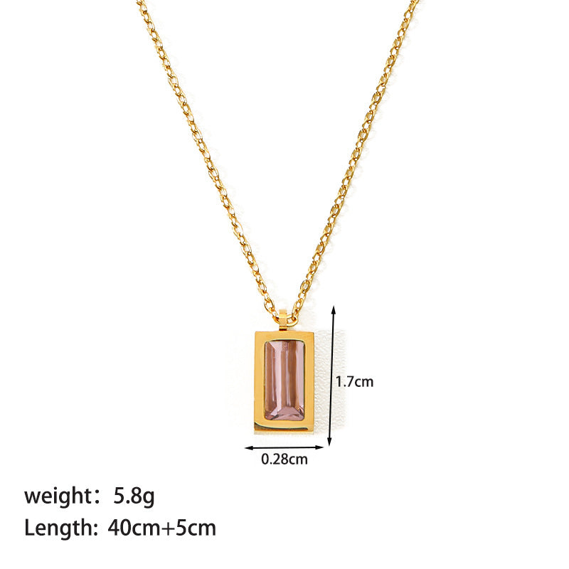 Simple Style Square Stainless Steel 18k Gold Plated Zircon Pendant Necklace In Bulk