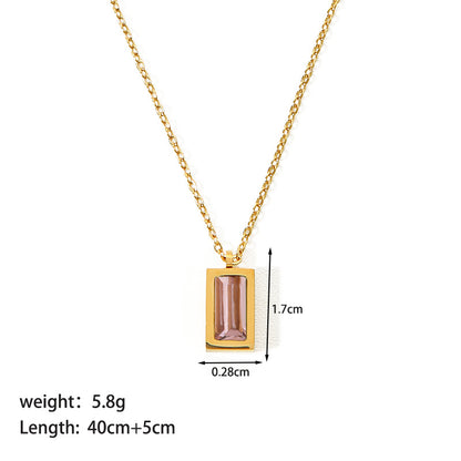 Simple Style Square Stainless Steel 18k Gold Plated Zircon Pendant Necklace In Bulk