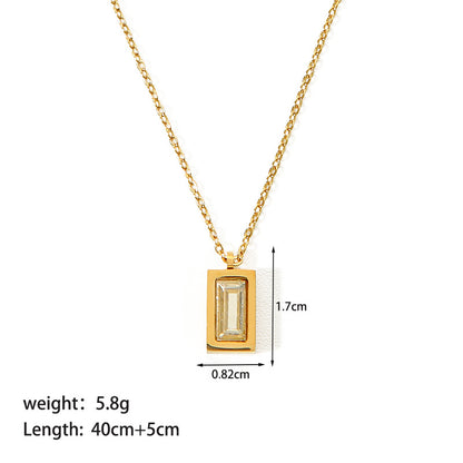 Simple Style Square Stainless Steel 18k Gold Plated Zircon Pendant Necklace In Bulk