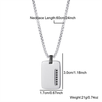 Commute Square Stainless Steel Polishing Inlay Zircon Men'S Pendant Necklace