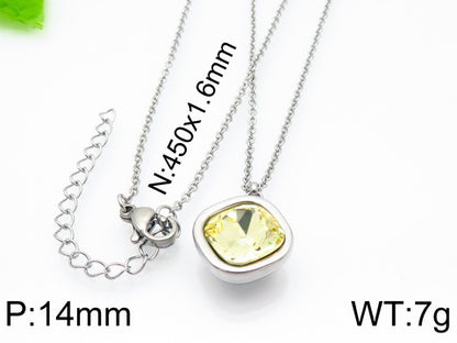 Formal Simple Style Geometric Stainless Steel Inlay Zircon Pendant Necklace