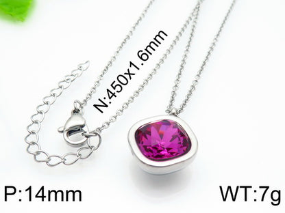 Formal Simple Style Geometric Stainless Steel Inlay Zircon Pendant Necklace