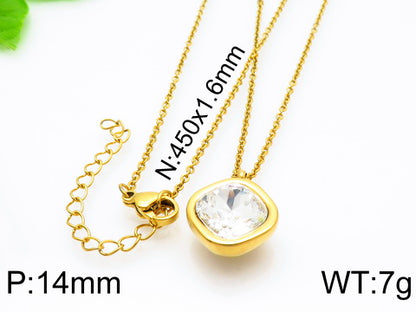 Formal Simple Style Geometric Stainless Steel Inlay Zircon Pendant Necklace