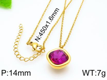 Formal Simple Style Geometric Stainless Steel Inlay Zircon Pendant Necklace