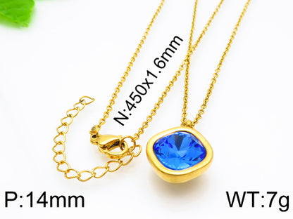 Formal Simple Style Geometric Stainless Steel Inlay Zircon Pendant Necklace