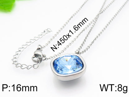 Formal Simple Style Geometric Stainless Steel Inlay Zircon Pendant Necklace