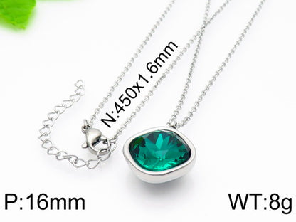 Formal Simple Style Geometric Stainless Steel Inlay Zircon Pendant Necklace