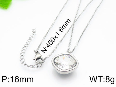 Formal Simple Style Geometric Stainless Steel Inlay Zircon Pendant Necklace