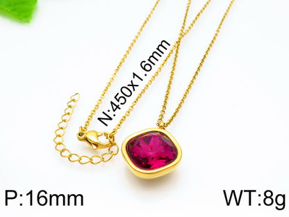 Formal Simple Style Geometric Stainless Steel Inlay Zircon Pendant Necklace