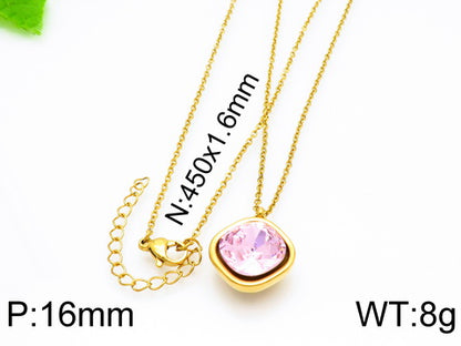 Formal Simple Style Geometric Stainless Steel Inlay Zircon Pendant Necklace