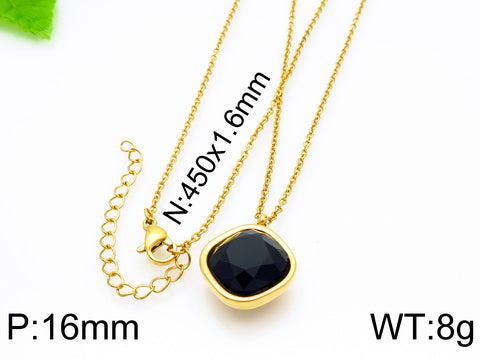 Formal Simple Style Geometric Stainless Steel Inlay Zircon Pendant Necklace