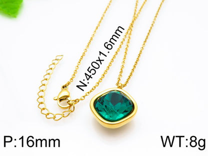 Formal Simple Style Geometric Stainless Steel Inlay Zircon Pendant Necklace