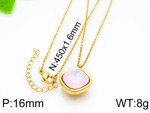 Formal Simple Style Geometric Stainless Steel Inlay Zircon Pendant Necklace