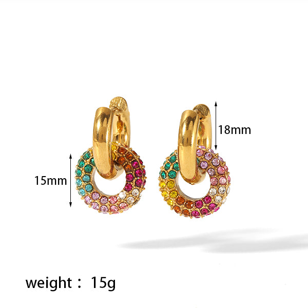 1 Pair Retro Circle Polishing Plating Inlay Stainless Steel Zircon 18k Gold Plated Earrings