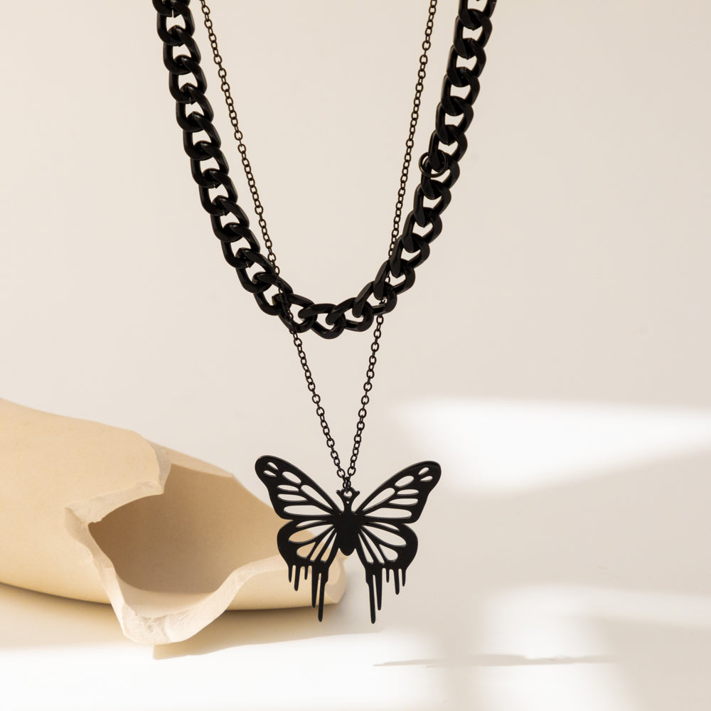 Streetwear Butterfly Stainless Steel Layered Necklaces In Bulk