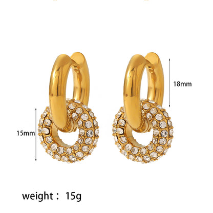 1 Pair Retro Circle Polishing Plating Inlay Stainless Steel Zircon 18k Gold Plated Earrings