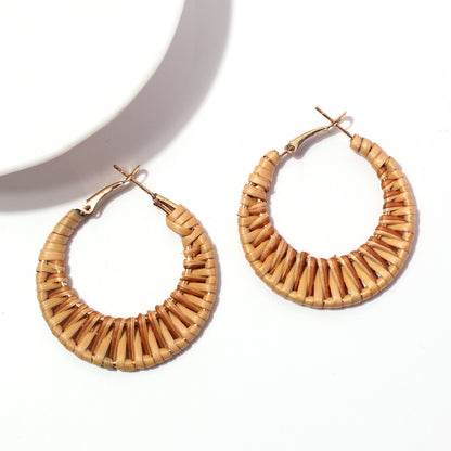 1 Pair Vacation Roman Style Round Frill Hollow Out Straw Earrings