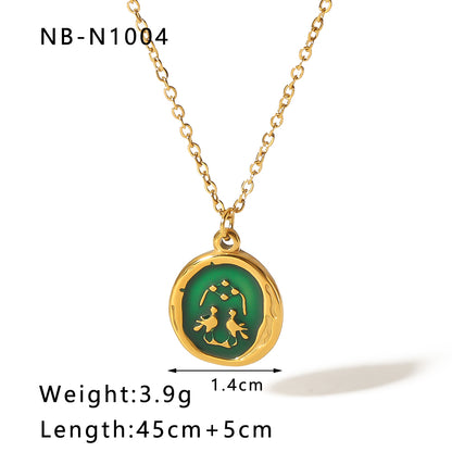 Ig Style Vintage Style Star Stainless Steel Enamel Plating Inlay Rhinestones 18k Gold Plated Pendant Necklace