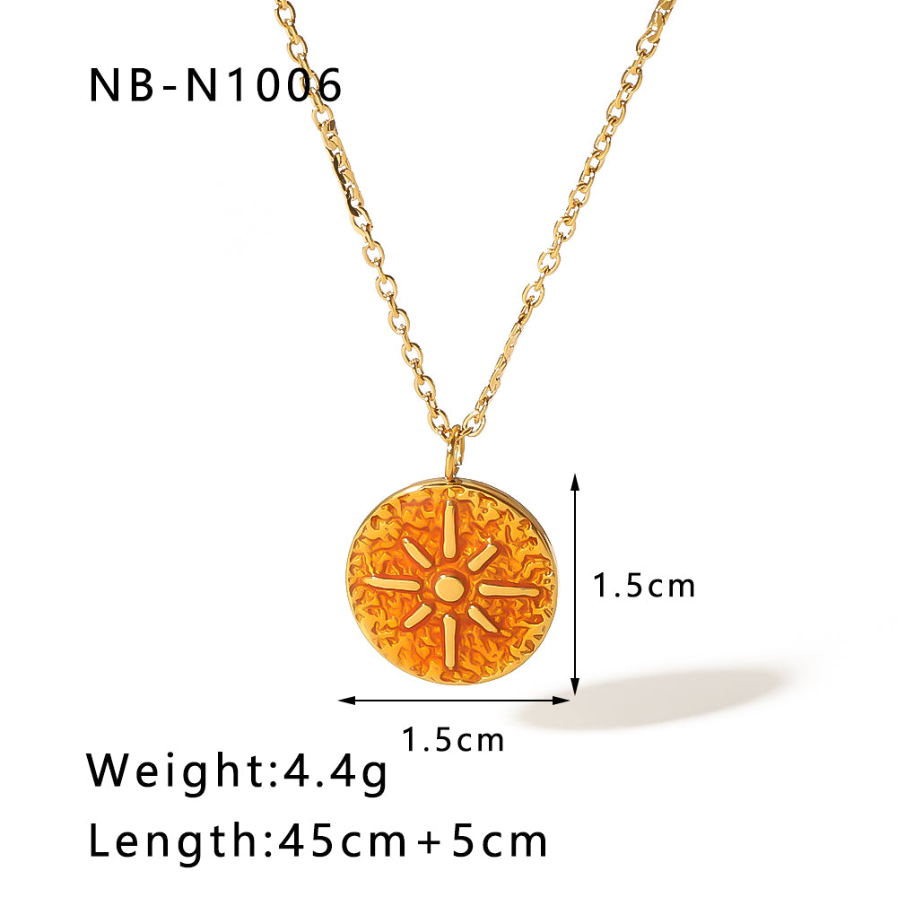 Ig Style Vintage Style Star Stainless Steel Enamel Plating Inlay Rhinestones 18k Gold Plated Pendant Necklace