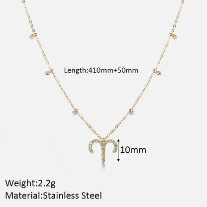 Simple Style Shiny Constellation Stainless Steel 18k Gold Plated Zircon Pendant Necklace In Bulk