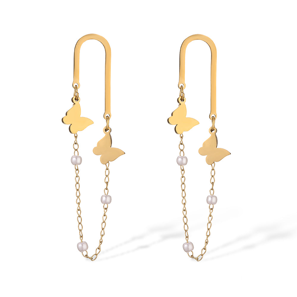 1 Pair Simple Style Commute Flower Butterfly Plating Inlay Titanium Steel Artificial Pearls 18k Gold Plated Drop Earrings