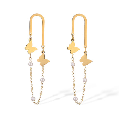 1 Pair Simple Style Commute Flower Butterfly Plating Inlay Titanium Steel Artificial Pearls 18k Gold Plated Drop Earrings